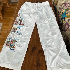 CHICOs White Embroidered Pants, size 10.
